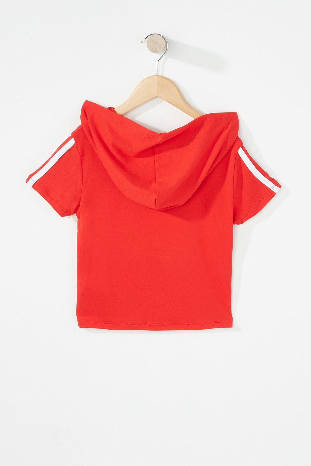 Kids T-shirt court à capuchon avec imprimé Canada et rayures latérales pour fille Rouge