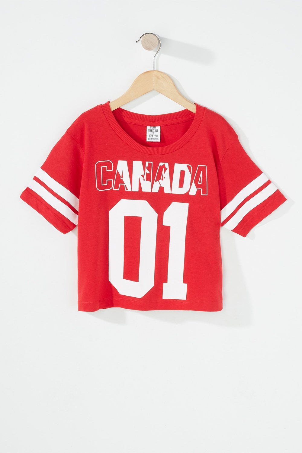 Kids T-shirt court rayé de style universitaire à imprimé Canada pour fille Rouge