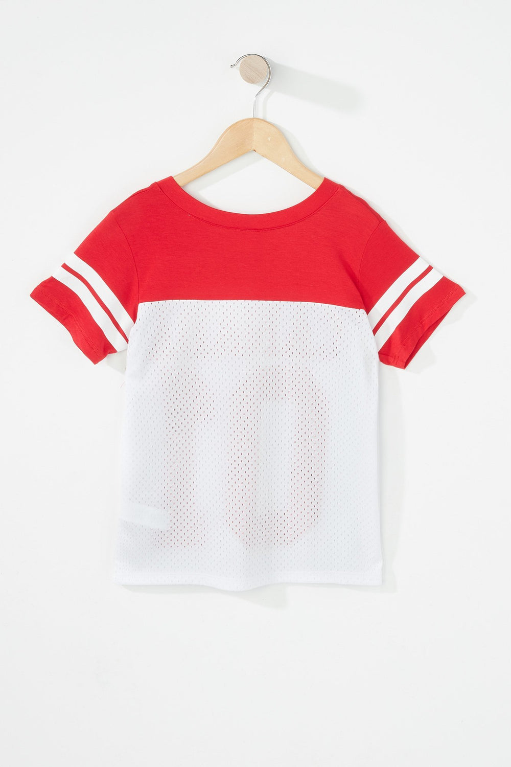 Kids T-shirt rayé de style universitaire à imprimé Canada en filet avec encolure en V pour fille Rouge