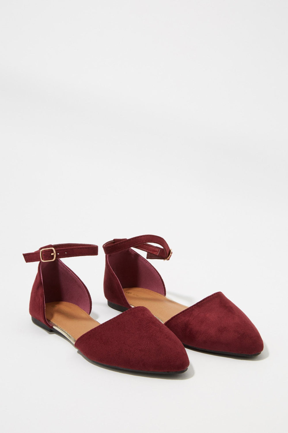 Women Souliers plats avec boucle en similisuède Rouge vin