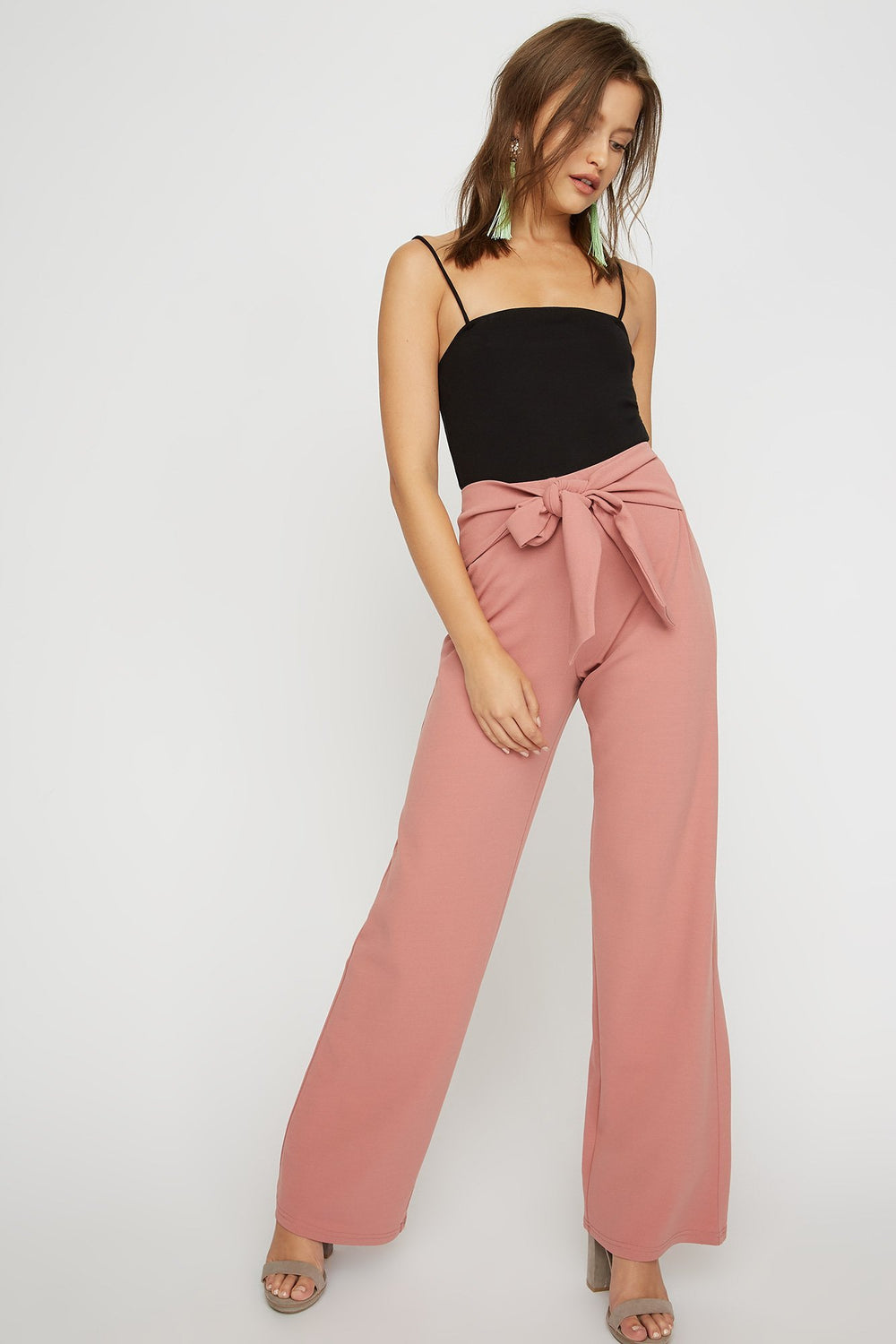Women Pantalon à jambe large avec attache Rouille