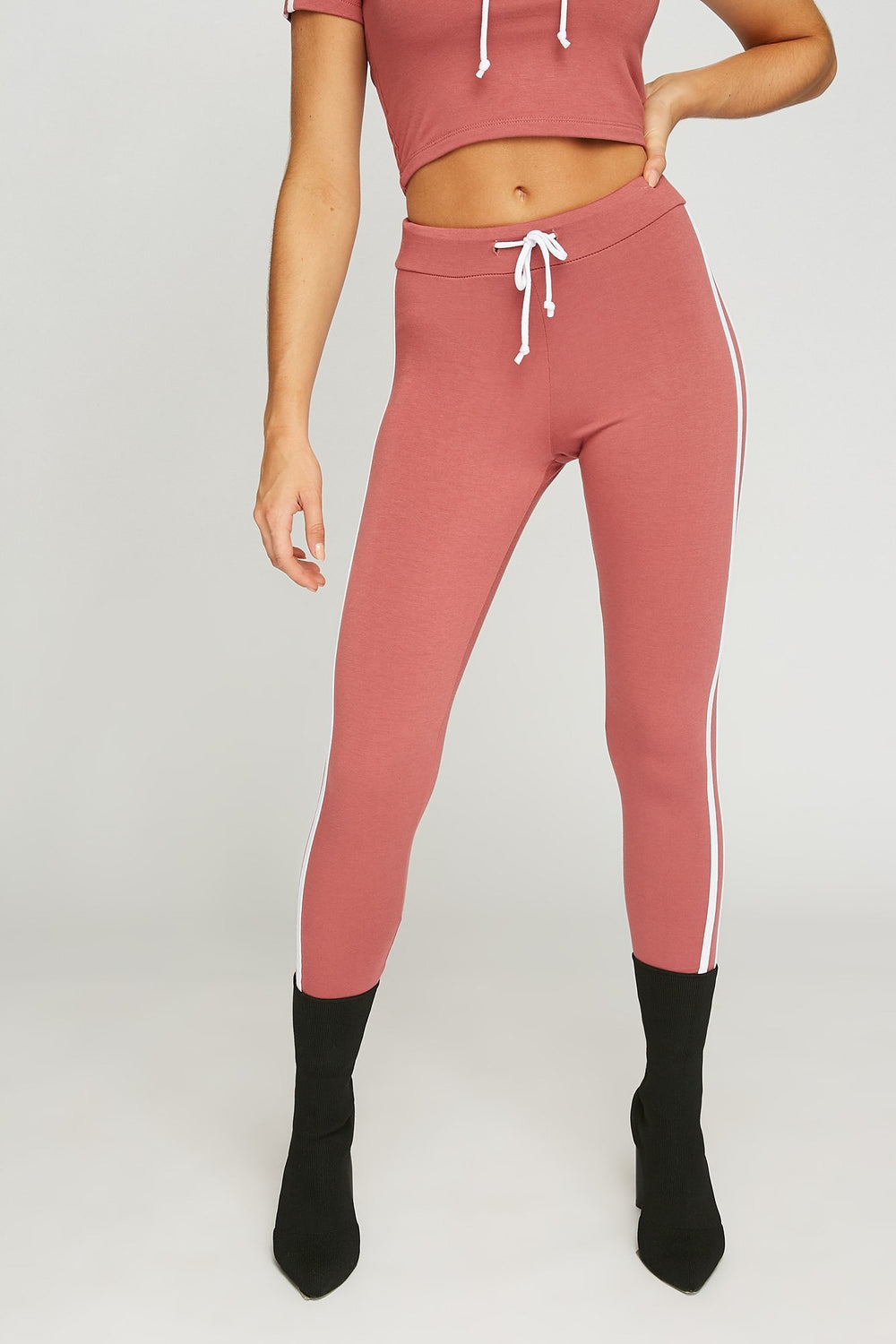 Women Pantalon rayé de style universitaire à taille coulissante Rouille