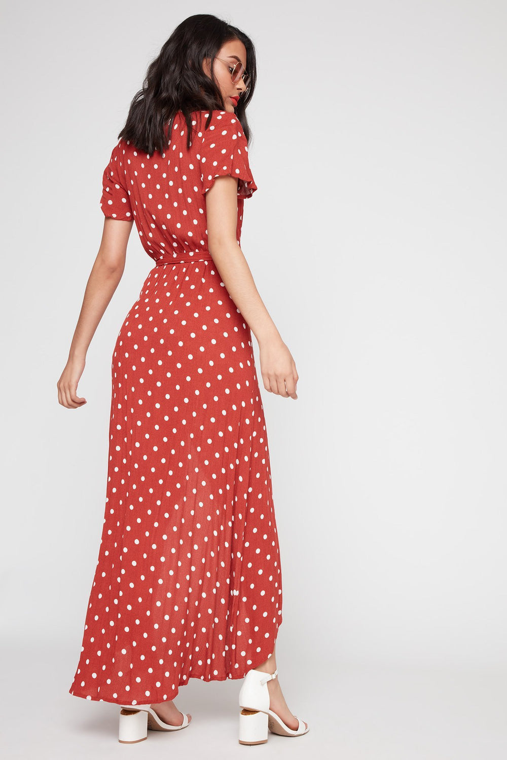 Women Robe cache-cur maxi imprimée à manches courtes Rouille