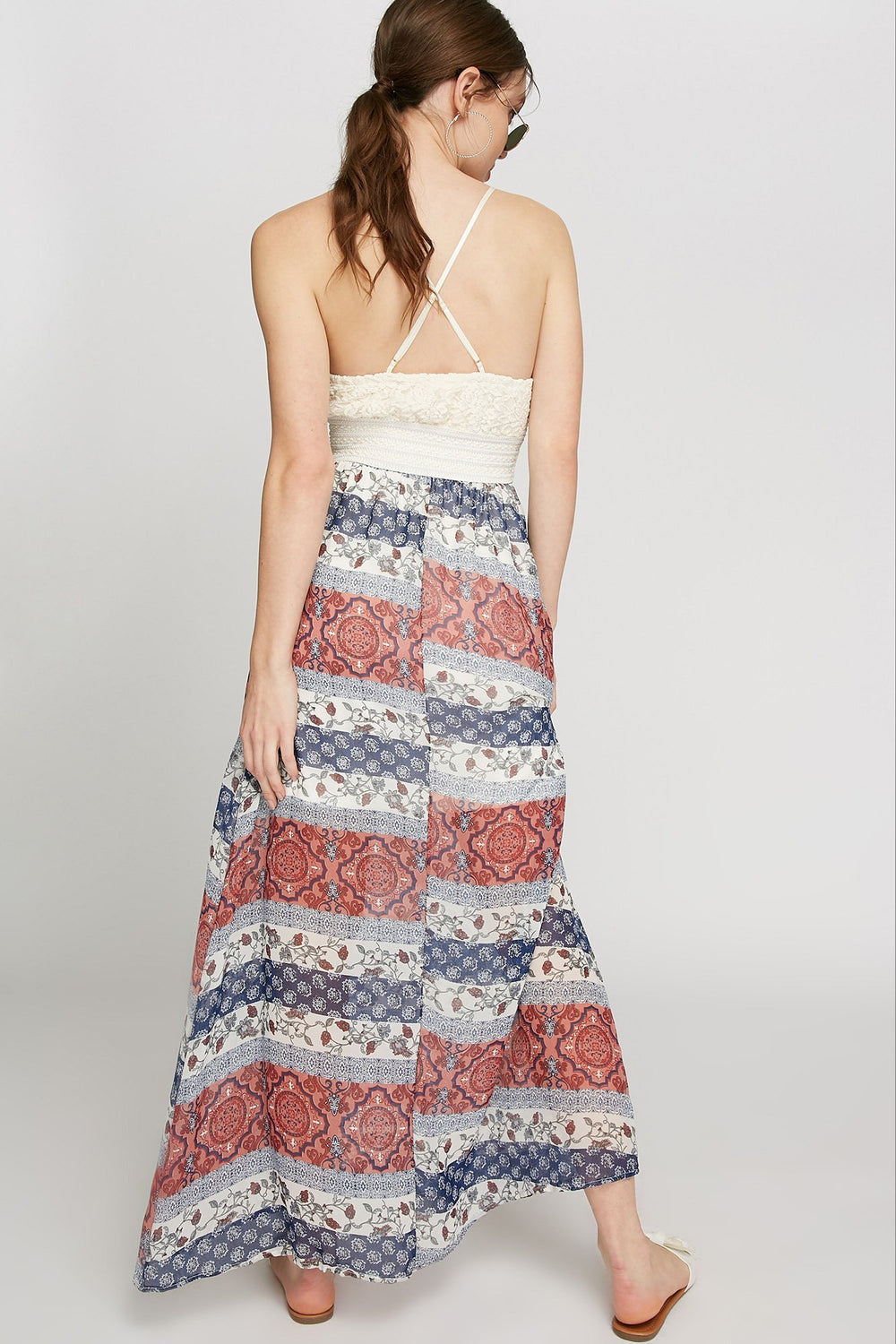 Women Robe maxi imprimée crochetée à motif tribal Rouille
