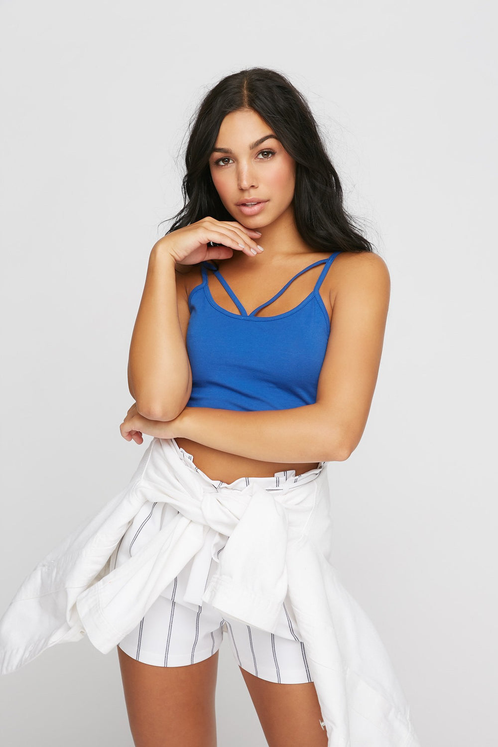 Women Caged V-Neck Cropped Tank Royal Blue