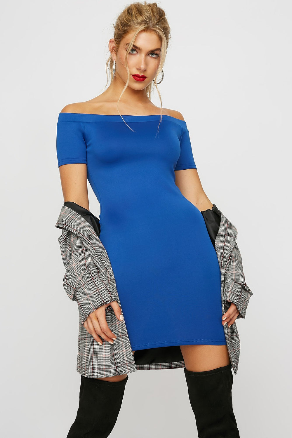 Women Off The Shoulder Scuba Bodycon Dress Royal Blue