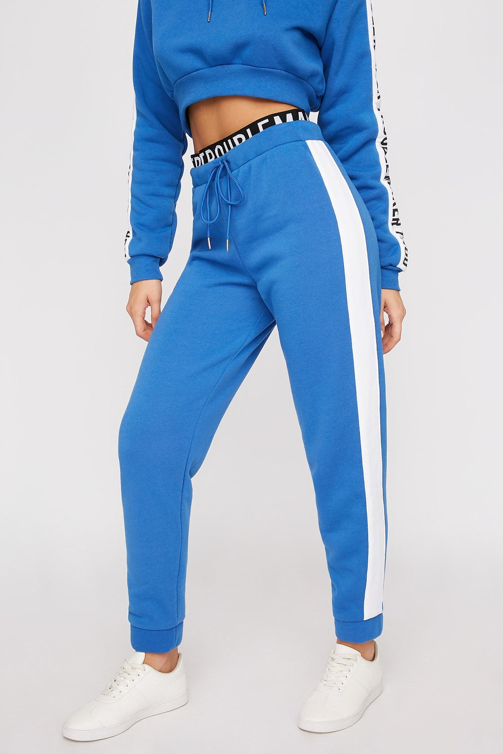 Women Side Stripe Graphic Banded Drawstring Jogger Royal Blue