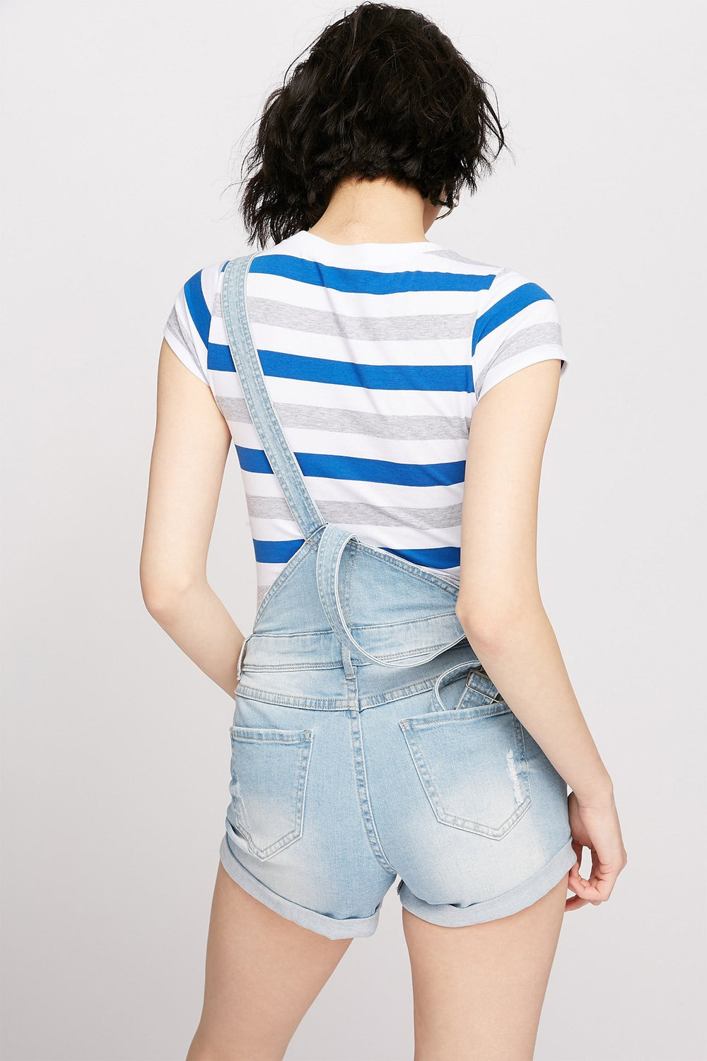 Women Striped Crewneck T-Shirt Royal Blue