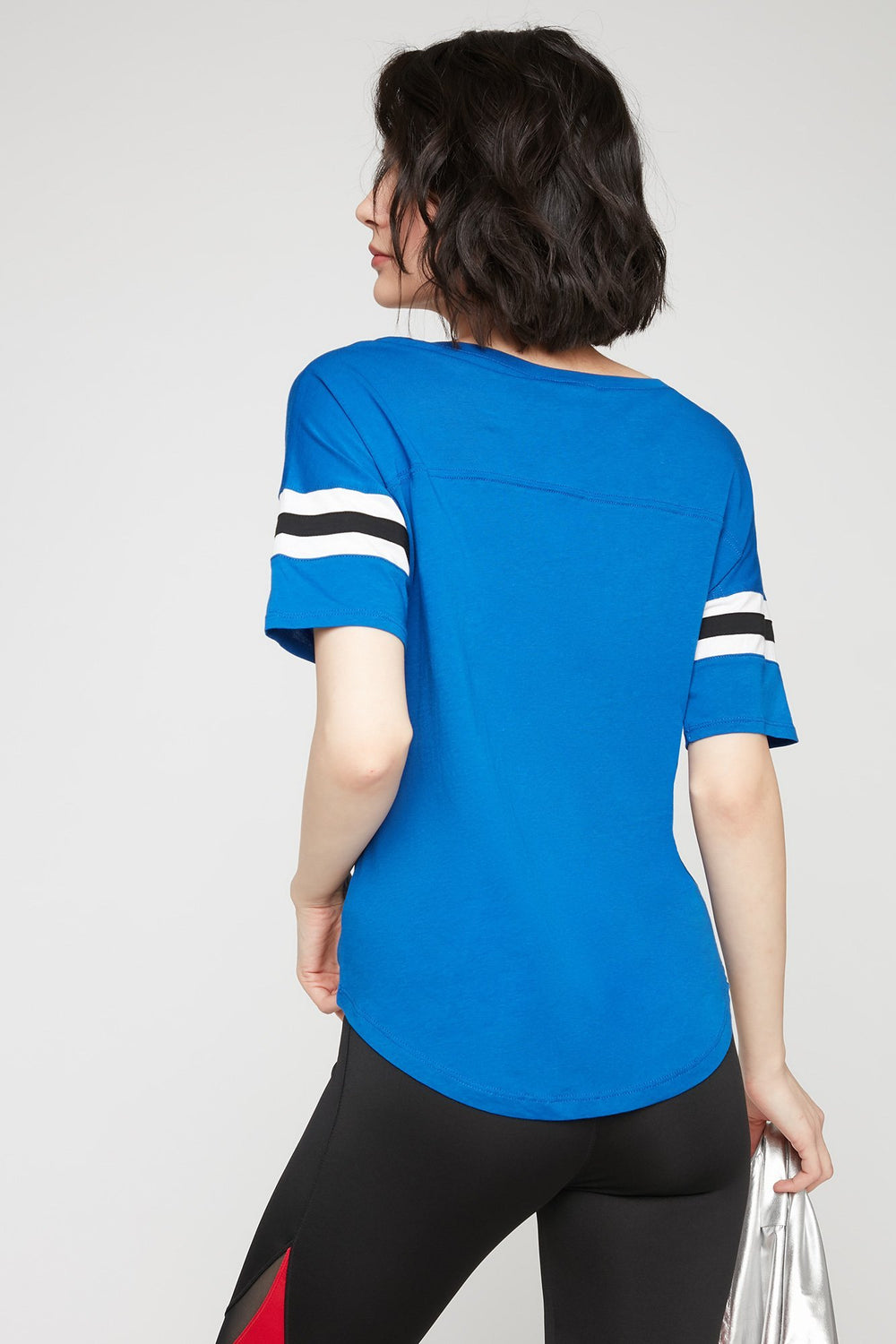 Women V-Neck Varsity Striped T-Shirt Royal Blue