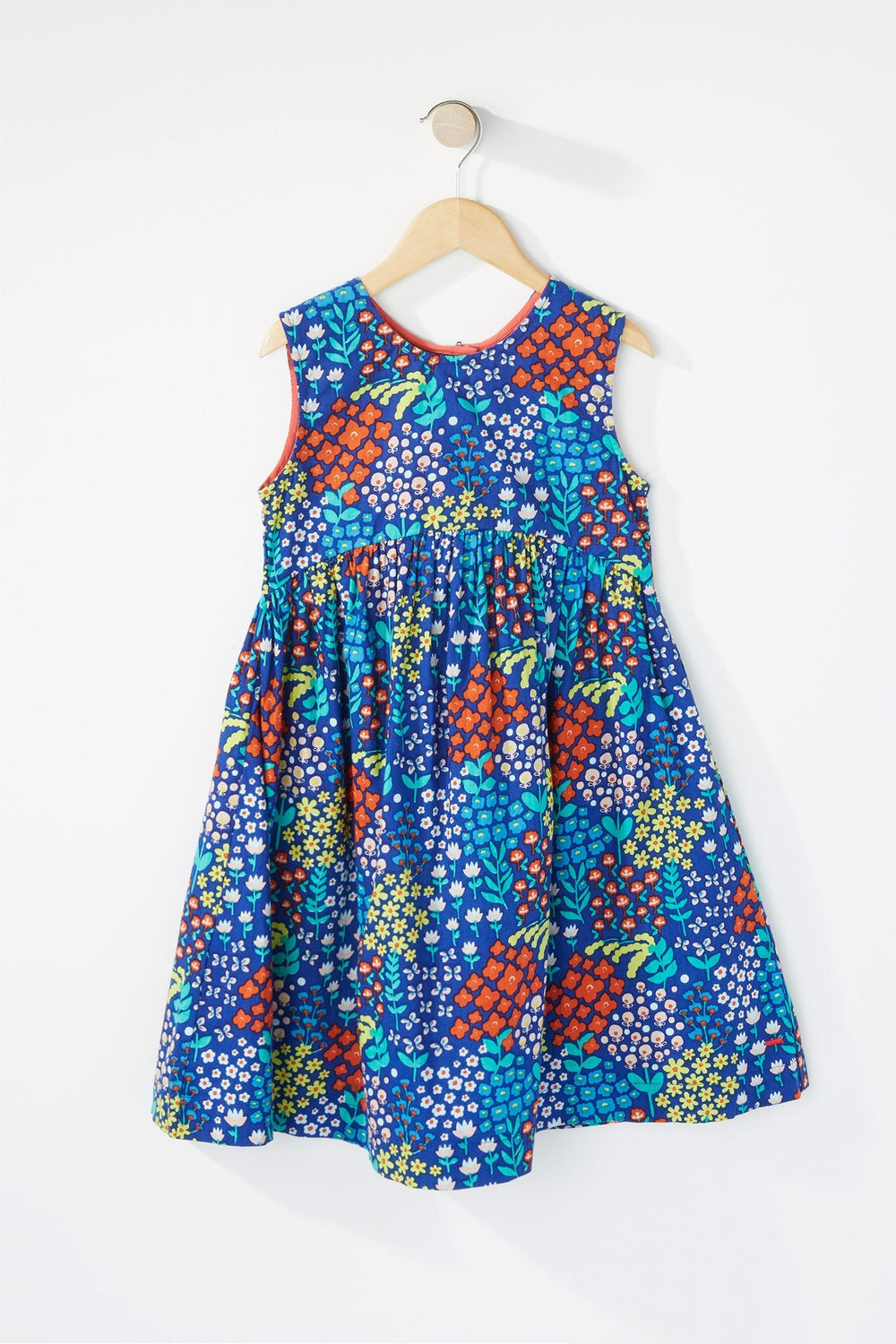 Kids Girls Floral Printed Pleated Dress Royal Blue