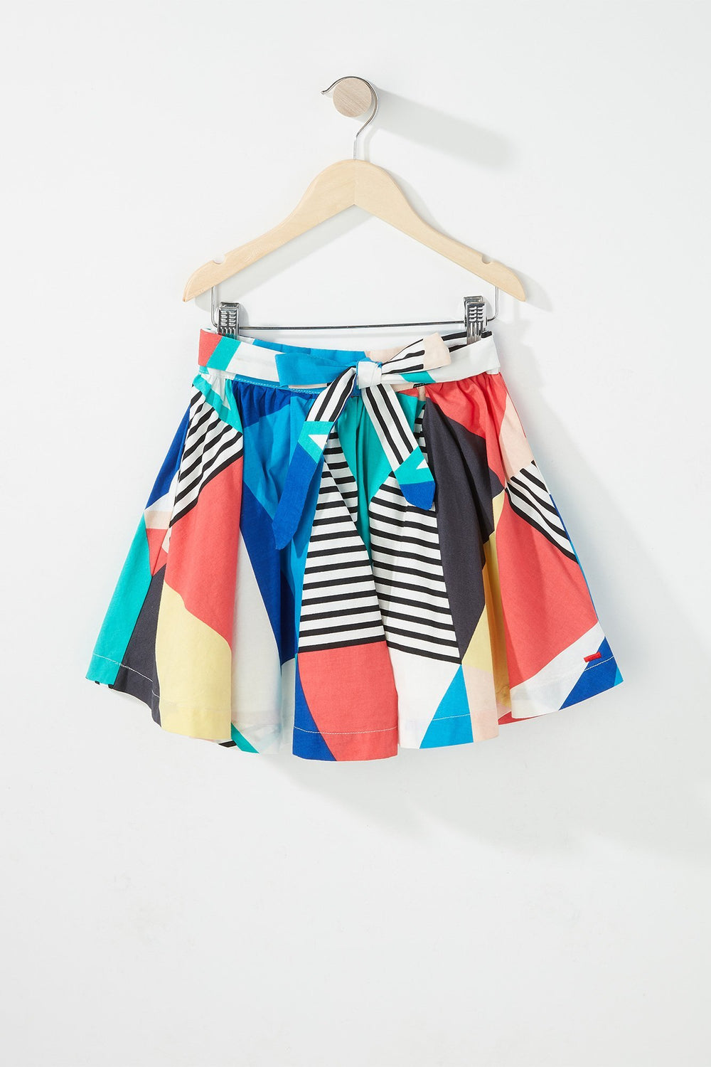 Kids Girls Self-Tie Printed Pleated Skirt Royal Blue