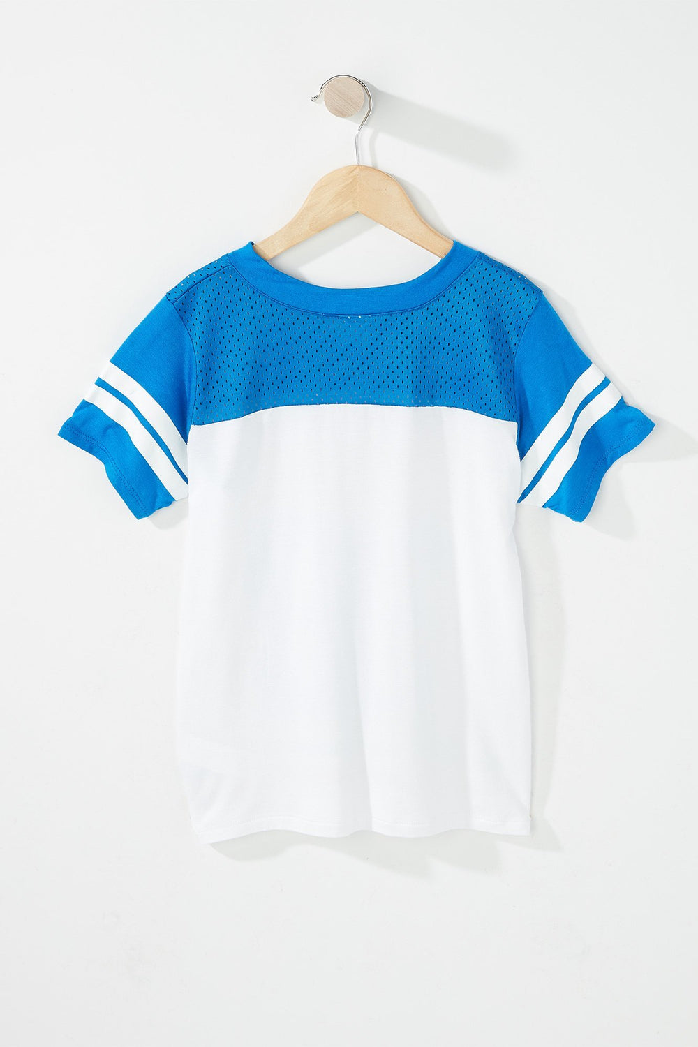 Kids Girls World Cup V-Neck Mesh Varsity Striped T-Shirt Royal Blue