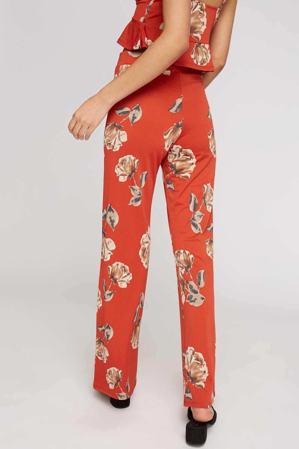Women Floral High-Rise Palazzo Pant Rust