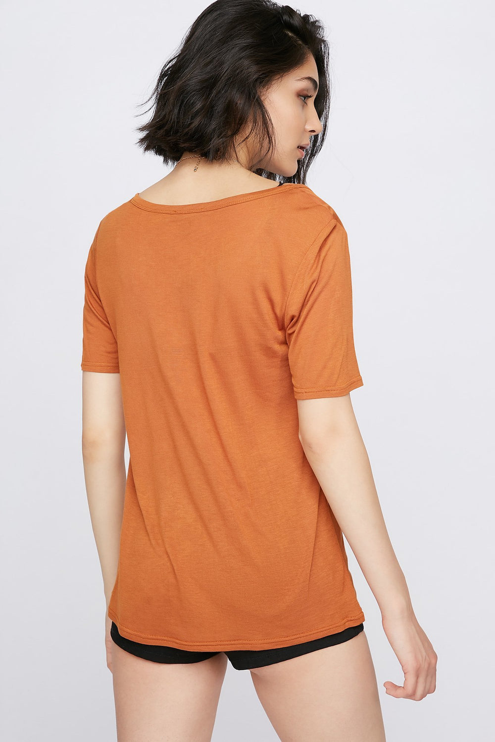 Women V-Neck Lightweight Basic T-Shirt Rust