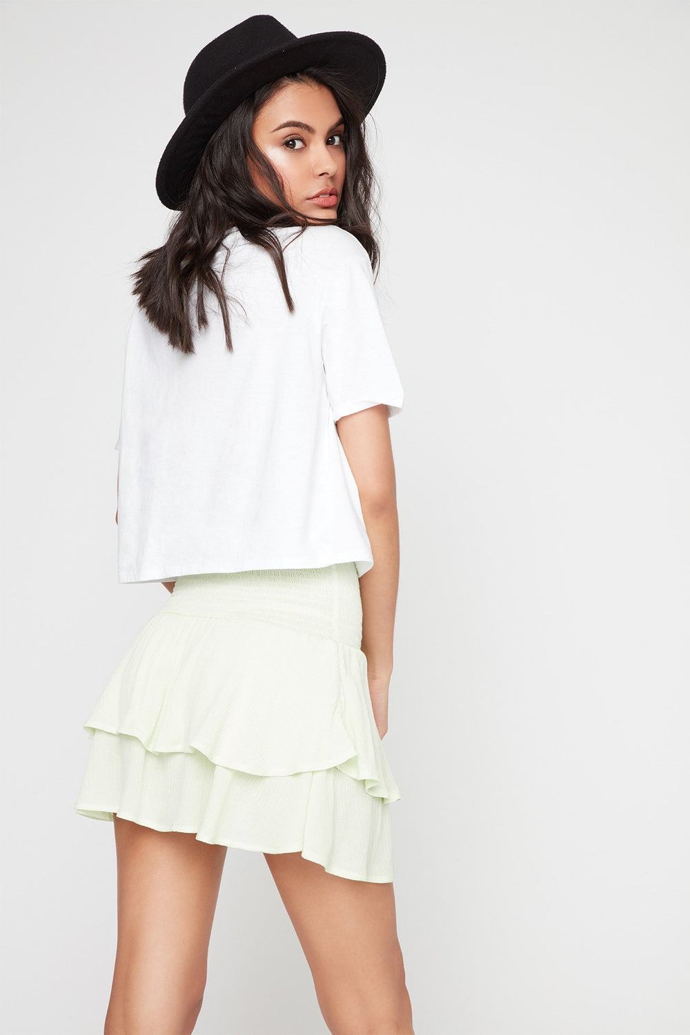 Women 2-Way Smocked Ruffle Shirt & Skirt Sage