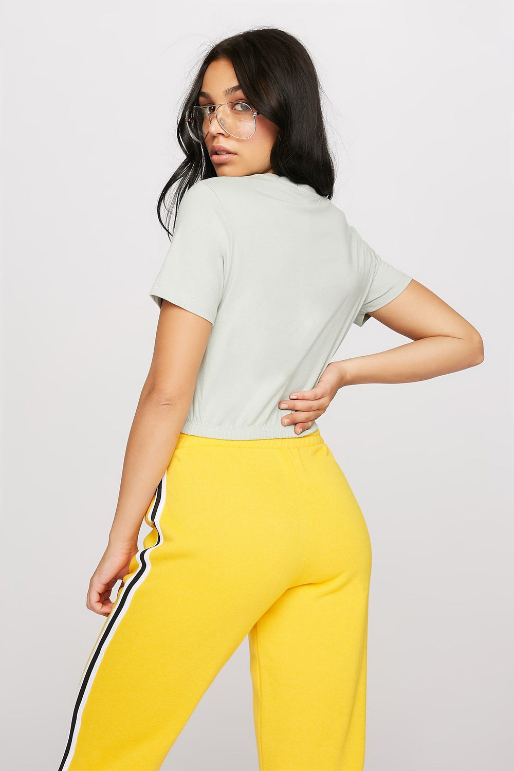 Women Cinched Cropped Crewneck T-Shirt Sage