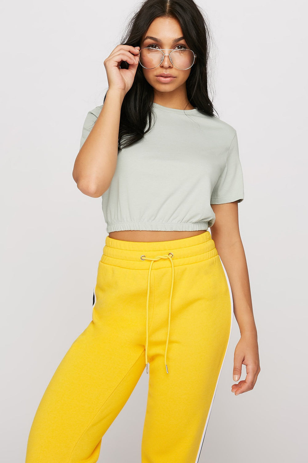 Women Cinched Cropped Crewneck T-Shirt Sage