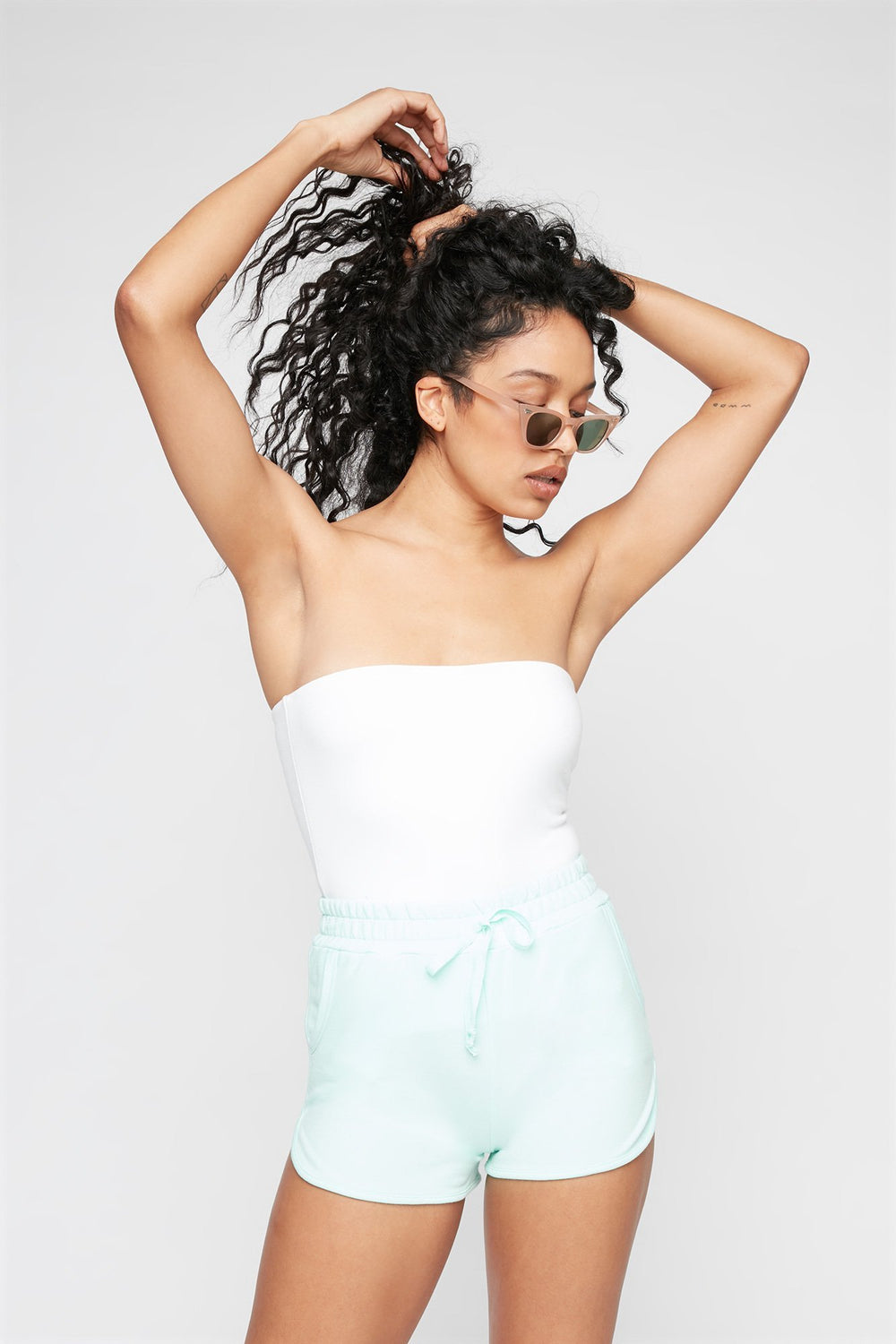 Women Contrast Trim Drawstring Short Sage