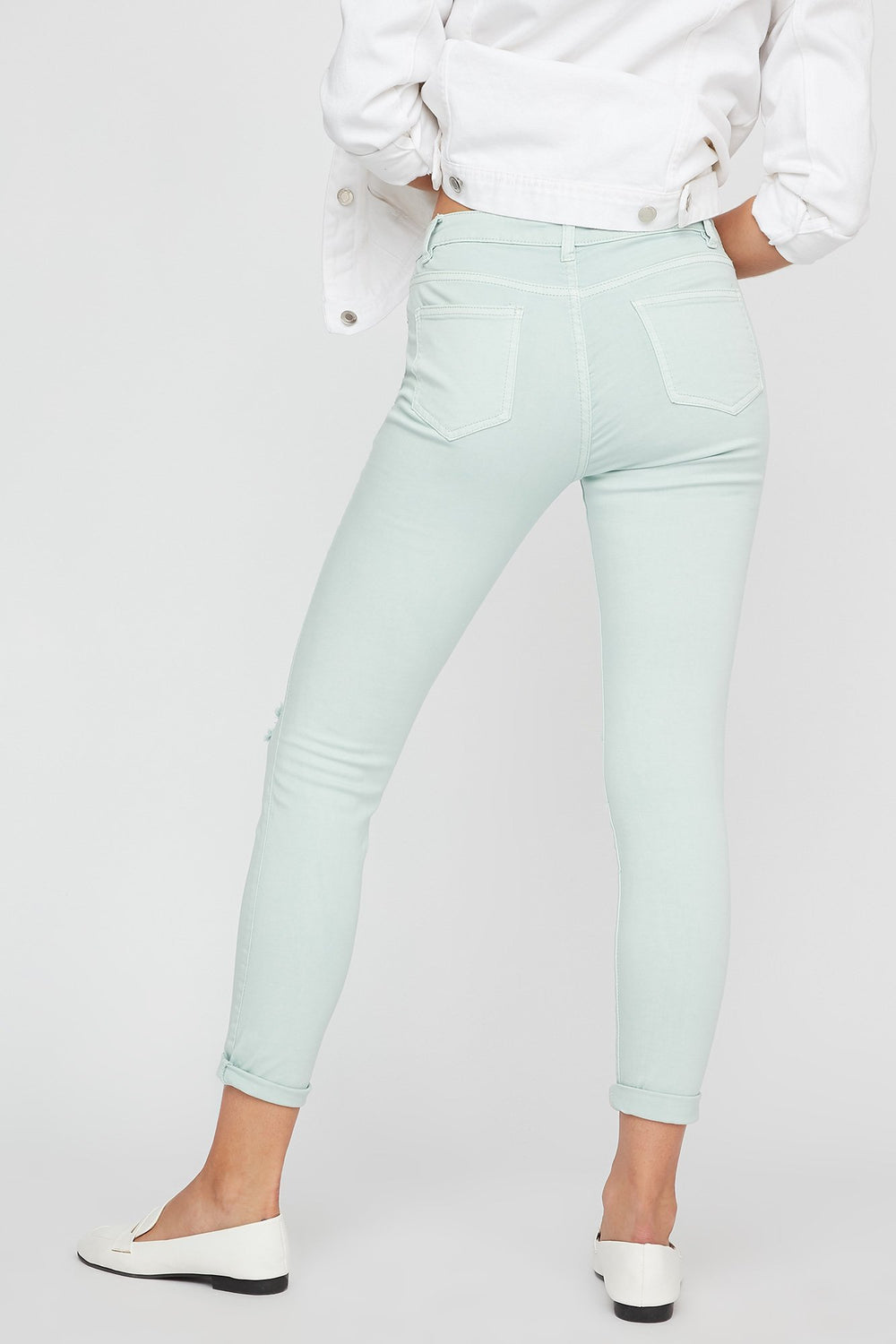 Women Distressed Coloured Skinny Jean Sage