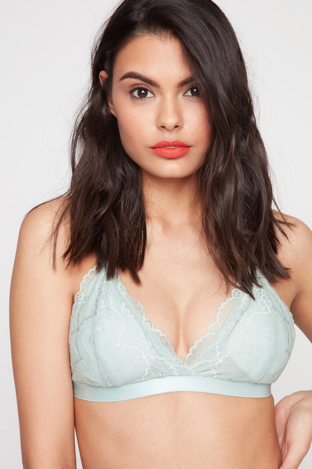 Women Plunging V-Neck Lace Bralette Sage