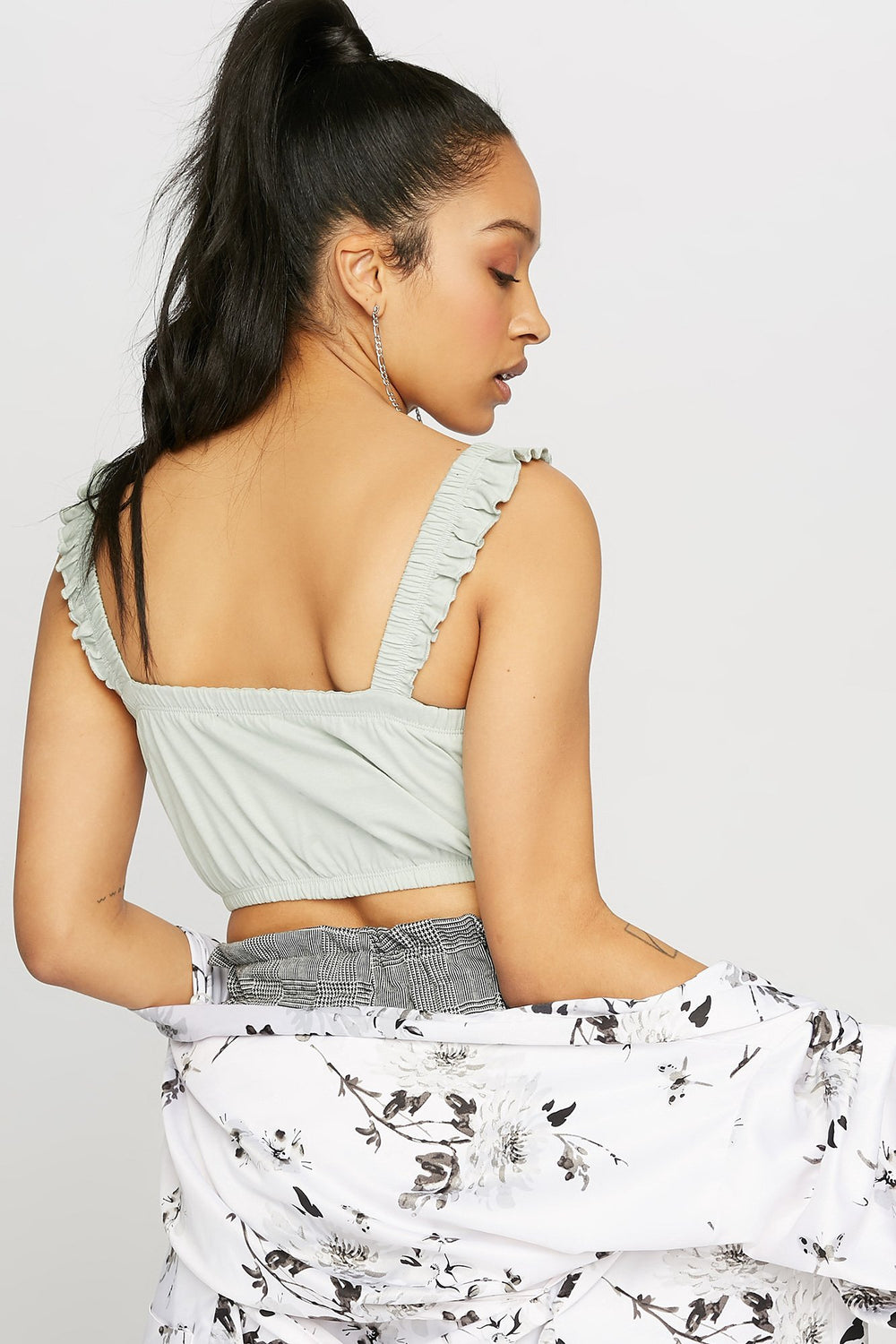 Women Ruffle Cinched Cropped Tank Sage
