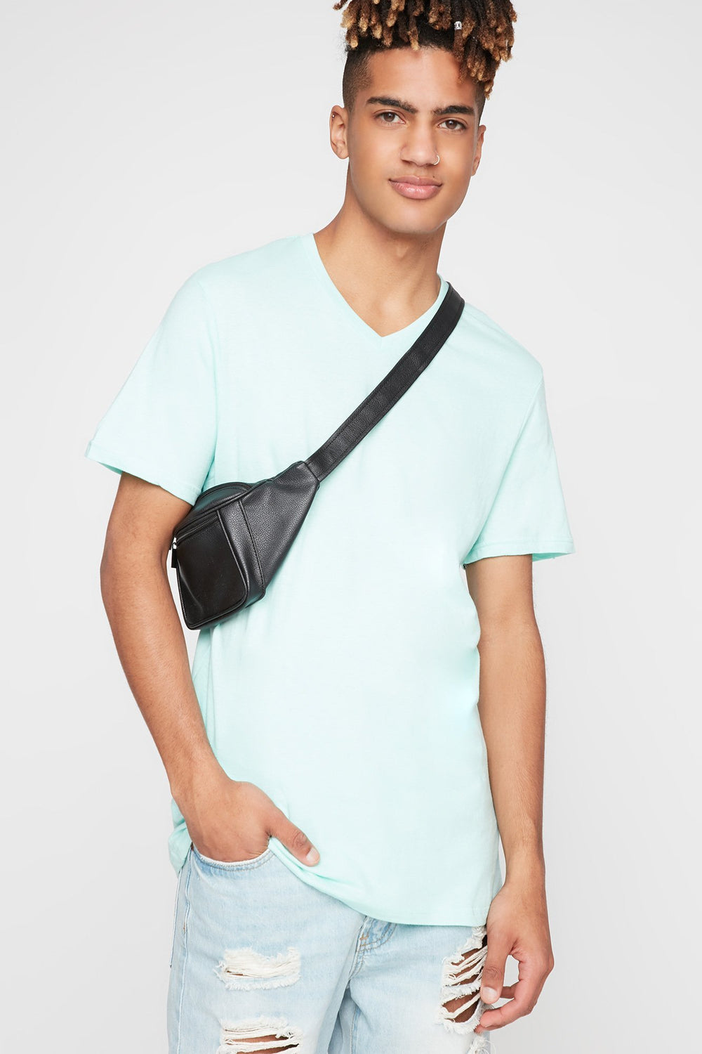 Men Basic Pastel Soft V-Neck T-Shirt Sage