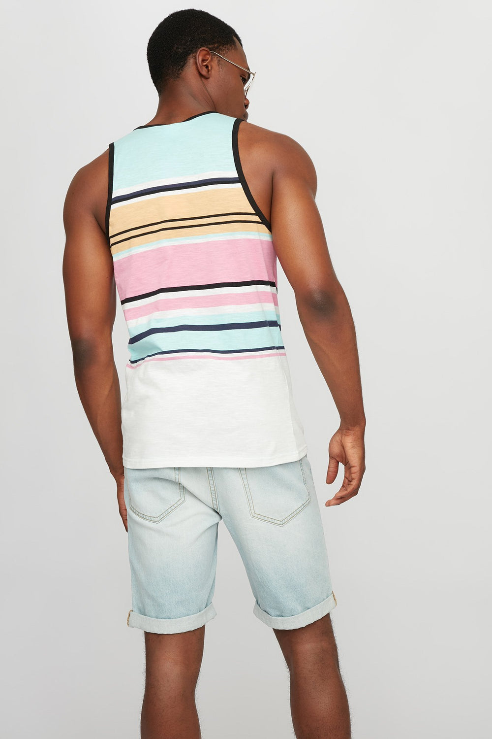 Men Coloured Striped Ringer Tank Sage