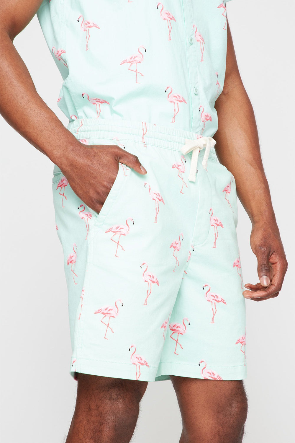 Men Printed Drawstring Slim Short Sage