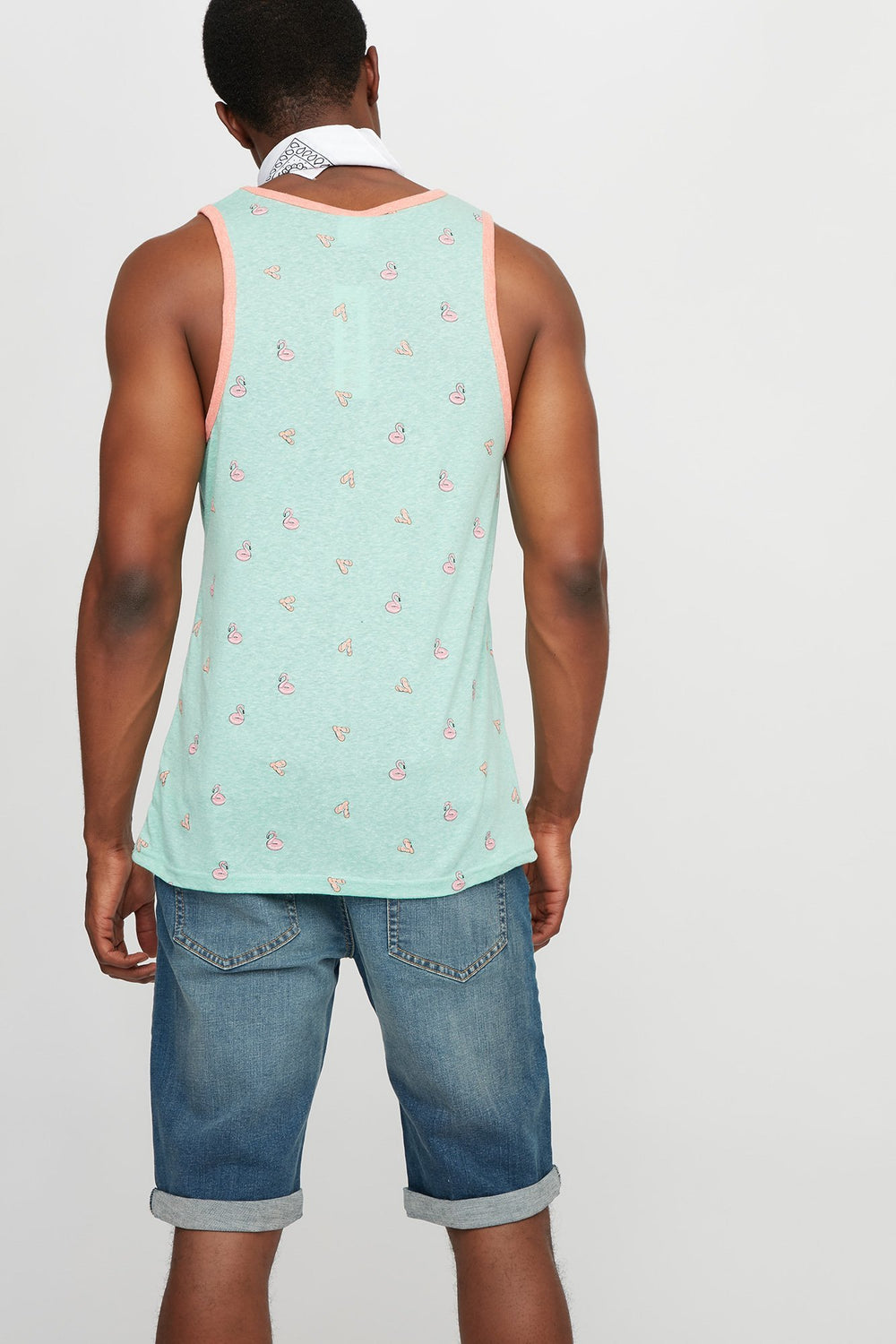 Men Printed Ringer Graphic Tank Sage