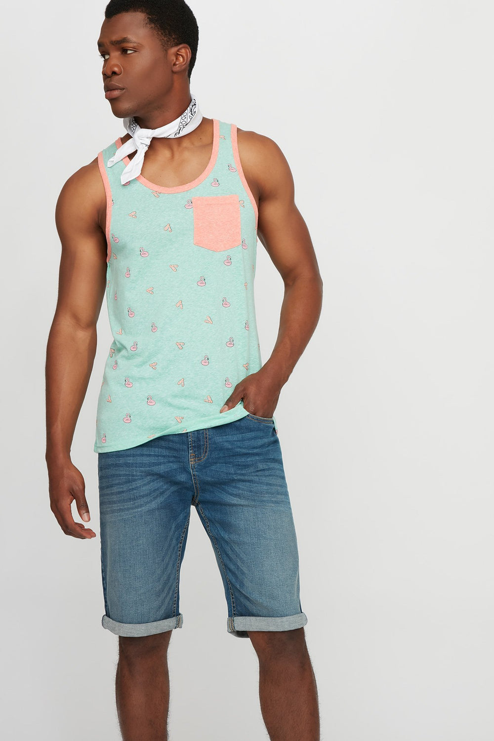 Men Printed Ringer Graphic Tank Sage