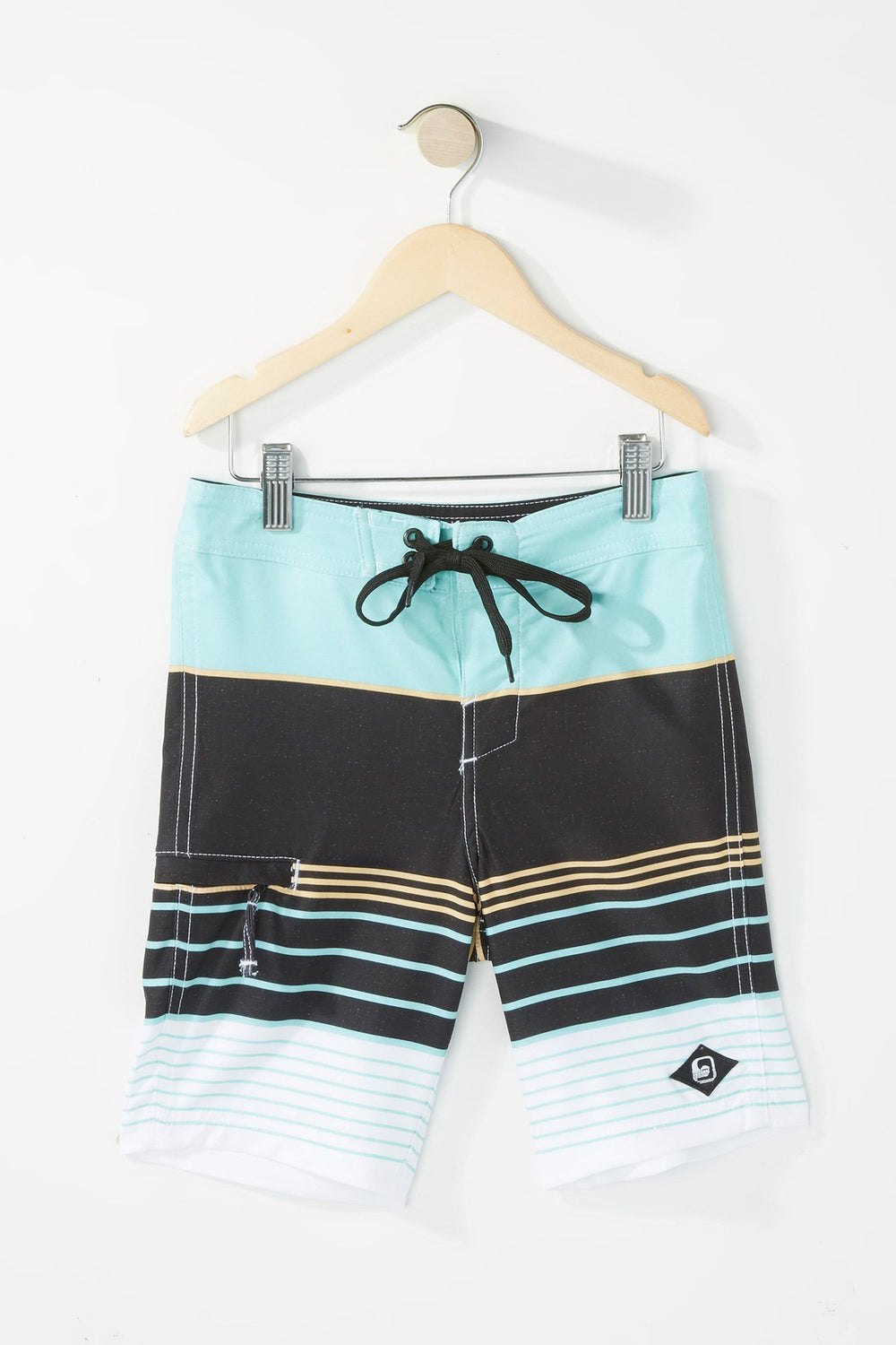 Kids Boys Lace-Up Striped Boardshort Sage
