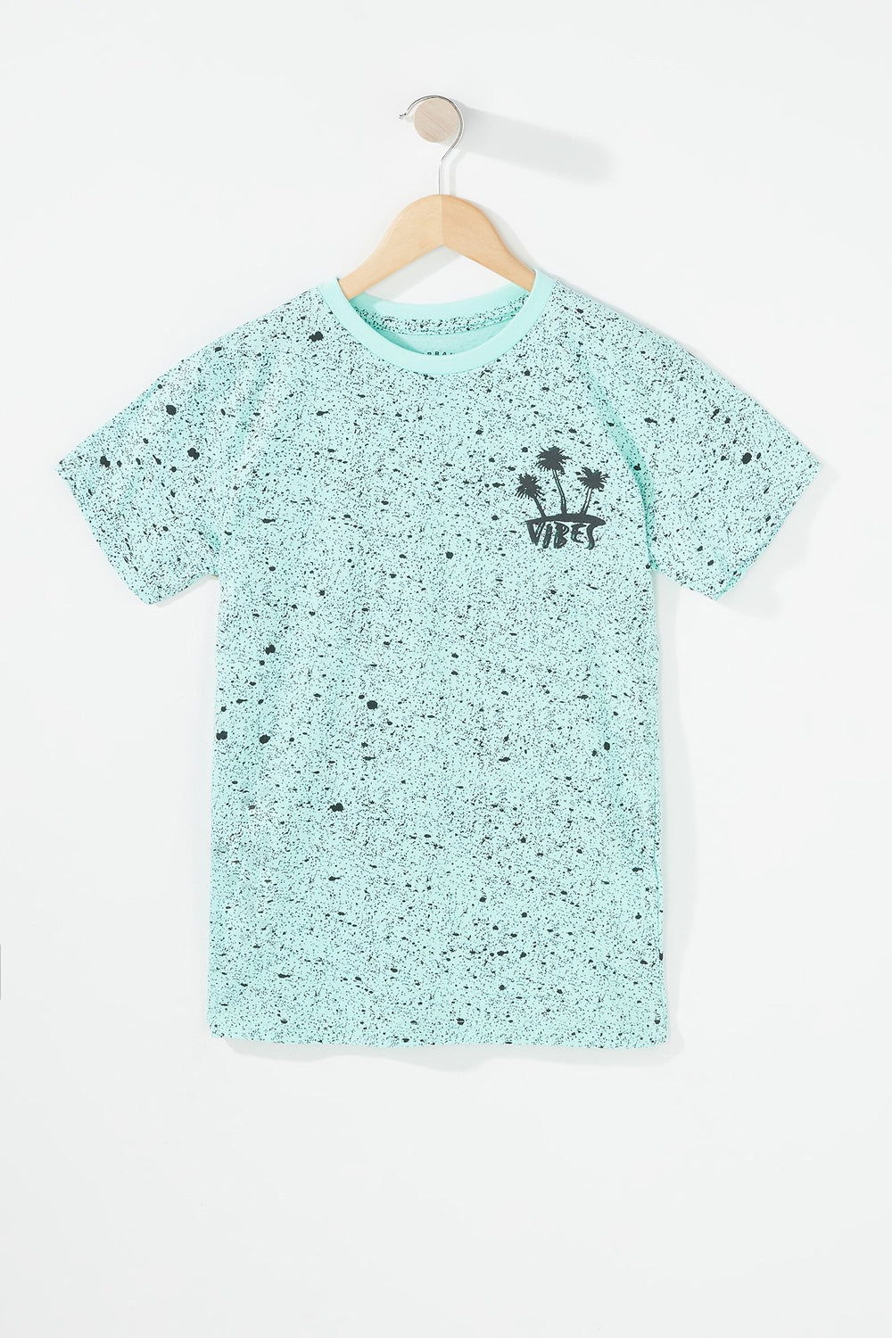 Kids Boys Paint Splatter Palm Tree Vibes Graphic T-Shirt Sage