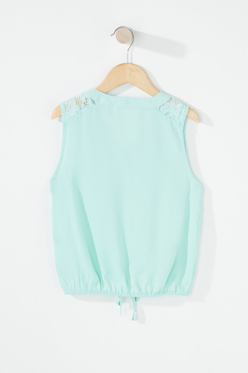 Kids Girls Button-Up Drawstring Cropped Blouse Sage