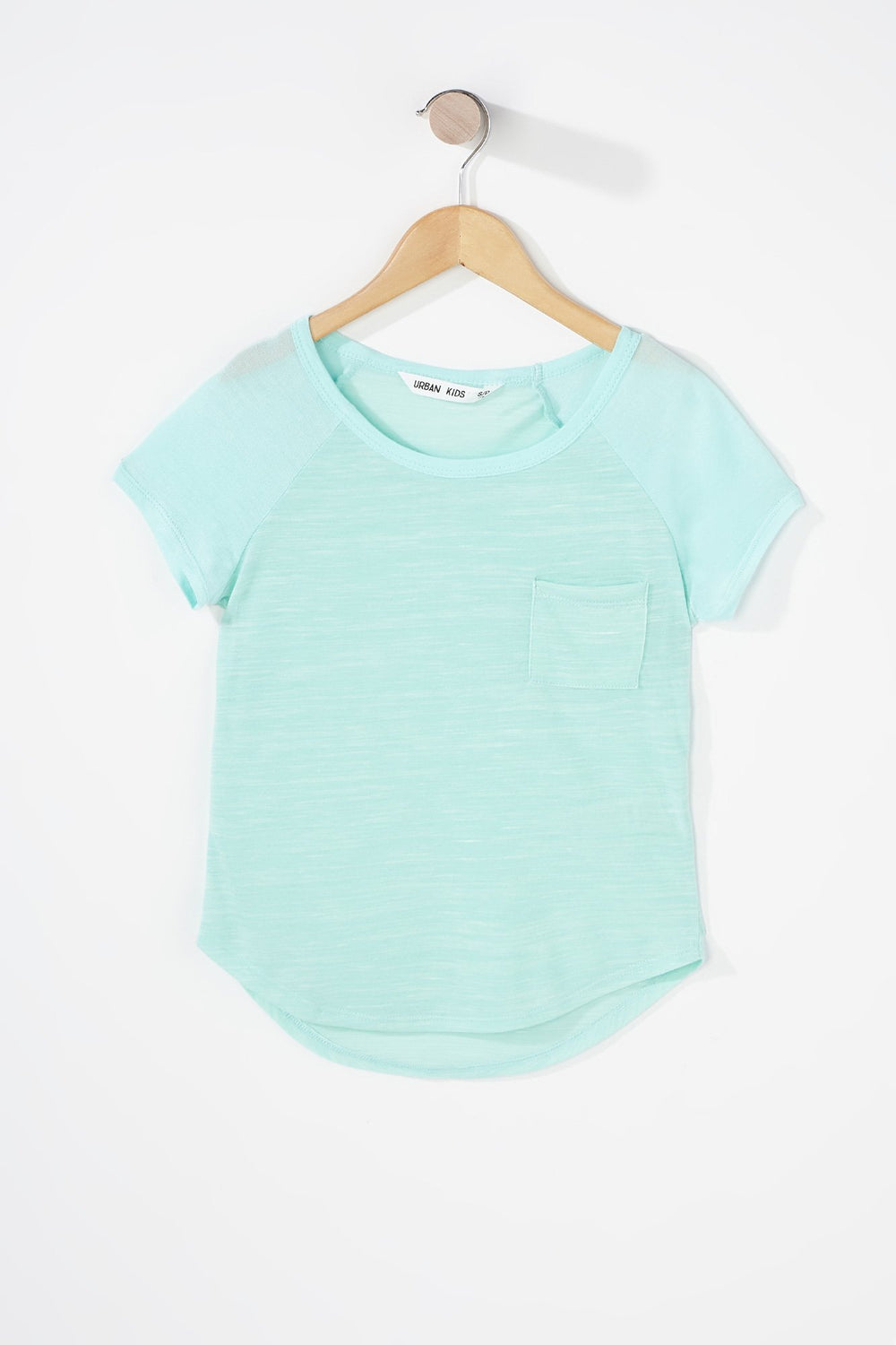 Kids Girls Colour Block Dolphin Hem Lightweight T-Shirt Sage