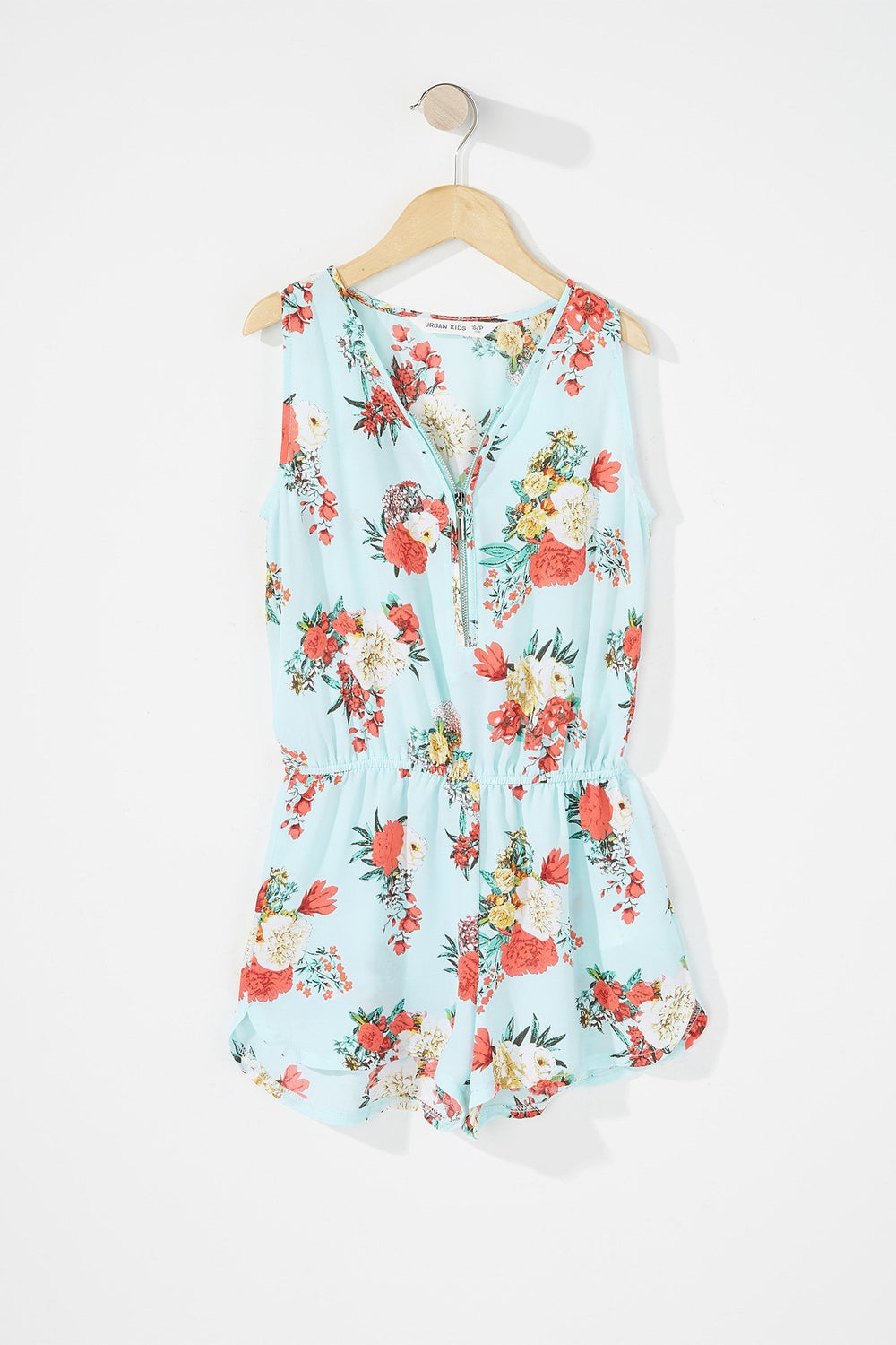 Kids Girls Floral Half-Zip Romper Sage