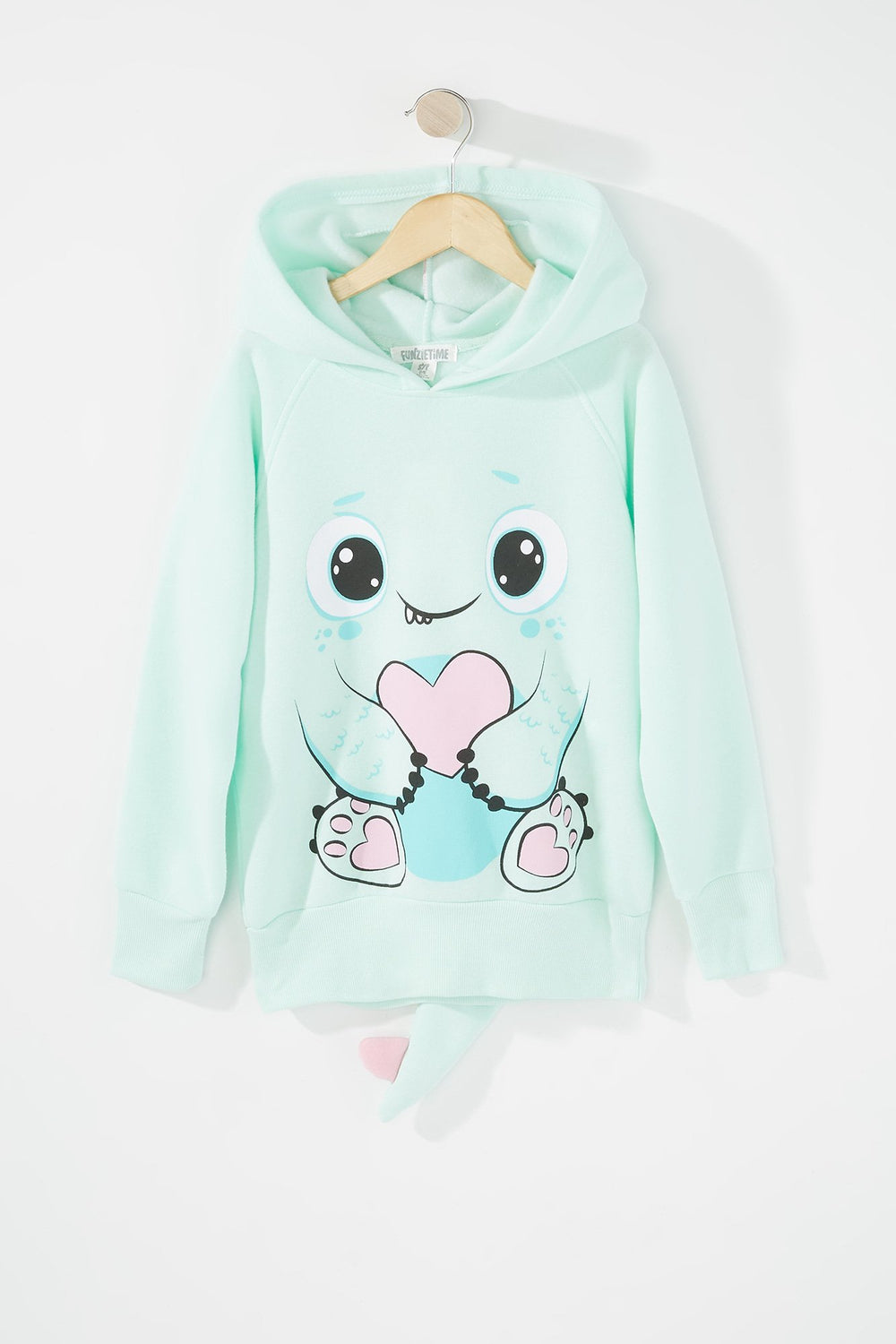 Kids Girls Graphic Dinosaur Tail Character Popover Hoodie Sage