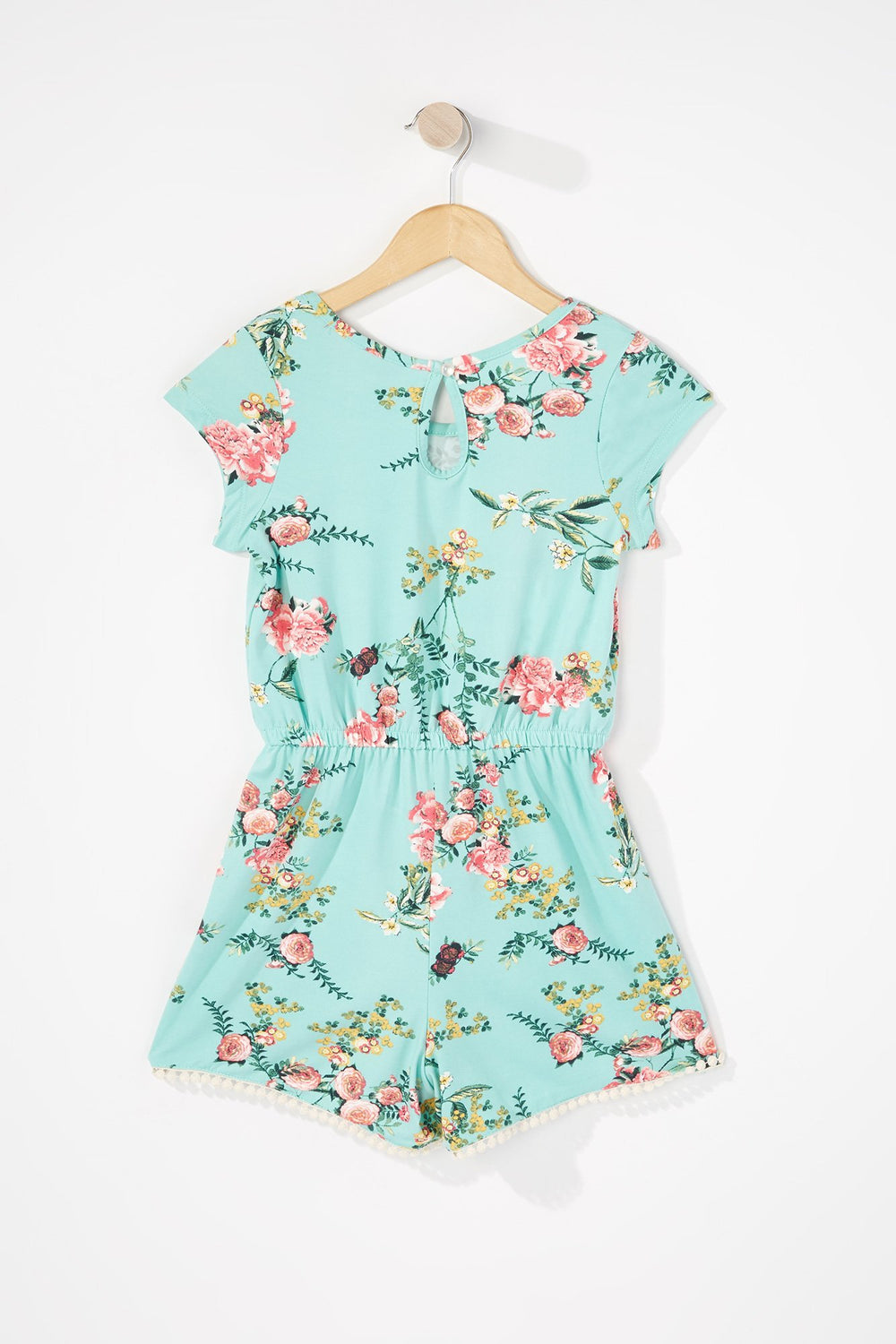 Kids Girls Printed Crochet Detail Romper Sage