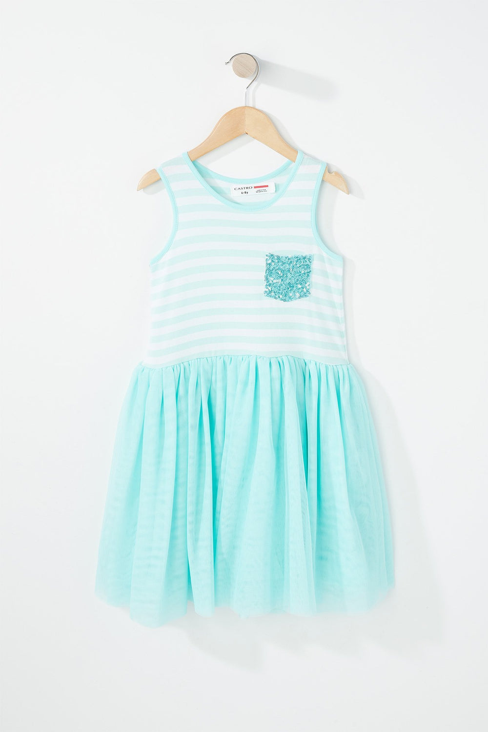 Kids Girls Striped Sequin Pocket Tutu Dress Sage