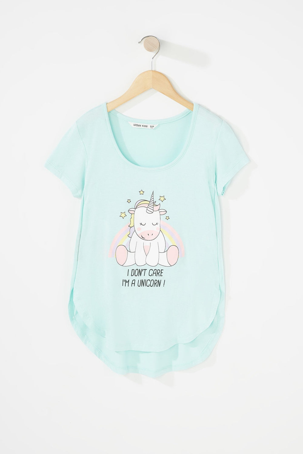Kids Girls Unicorn Graphic High-Low T-Shirt Sage