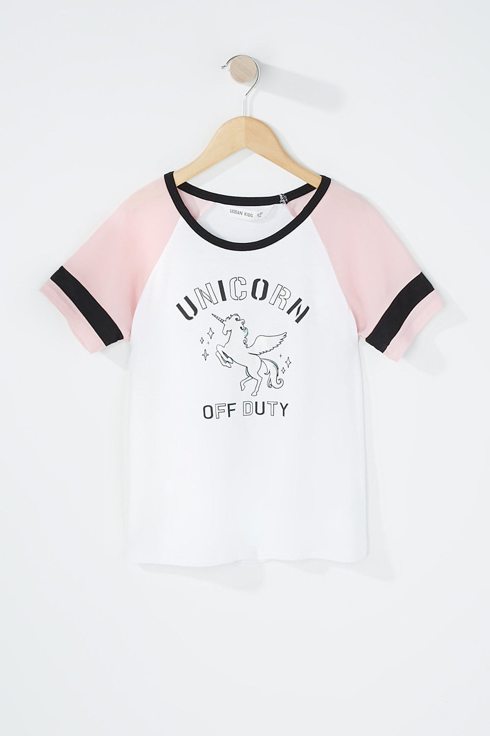 Kids Girls Varsity Striped Colour Block Mesh Graphic T-Shirt Sage