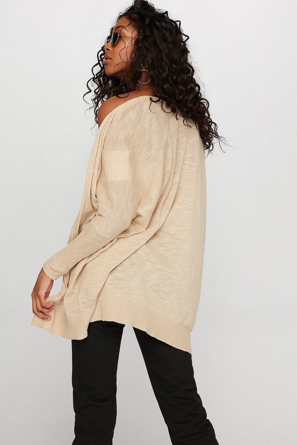 Women Oversized Open-Front Cardigan Sand