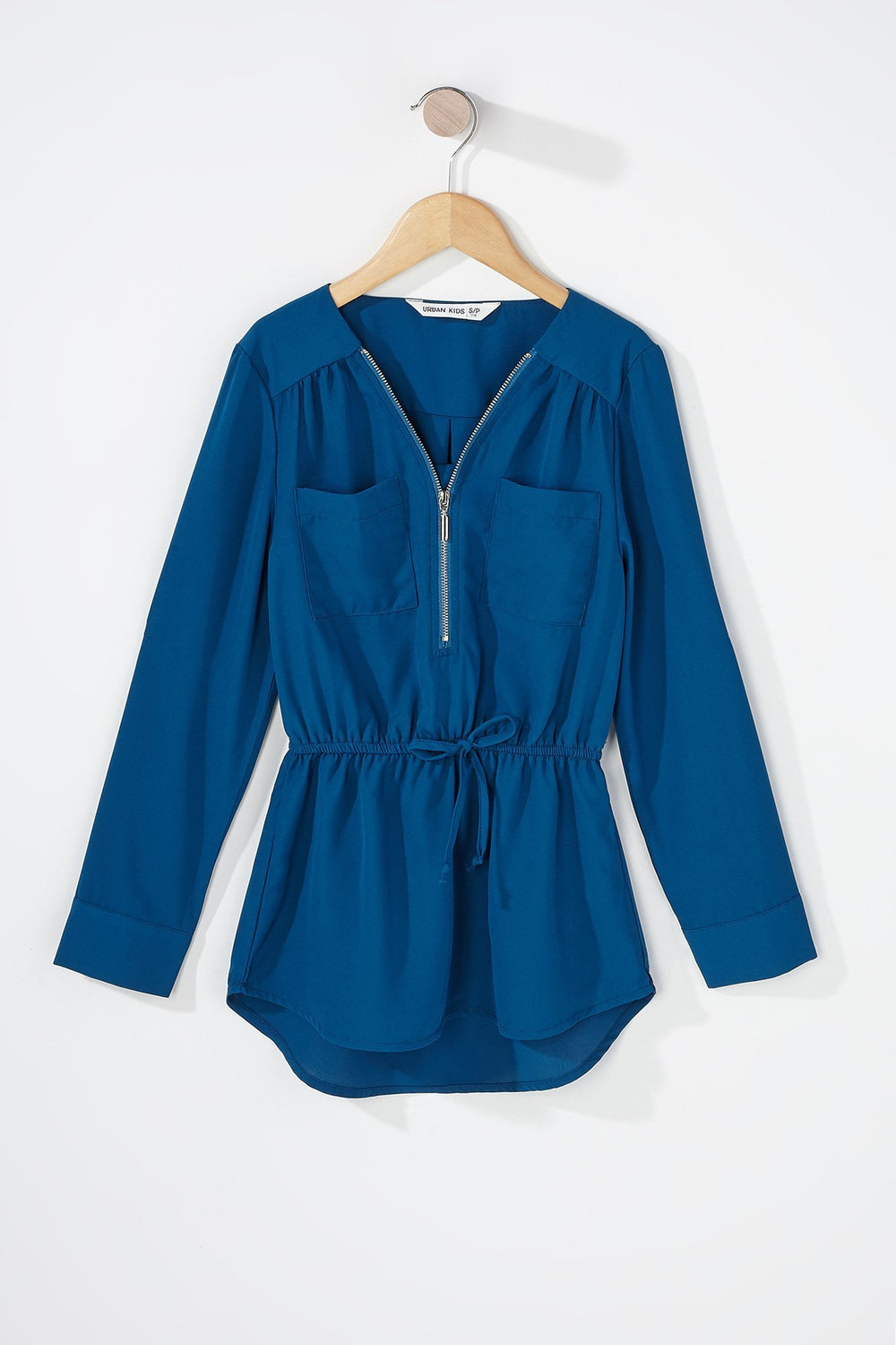 Kids Blouse à revers roulés à taille coulissante et demi-fermeture à glissière pour fille Sarcelle