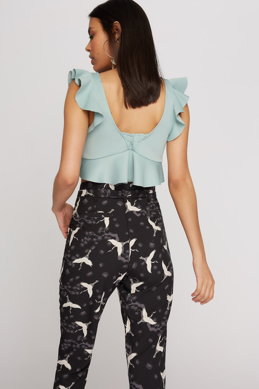Women Blouse courte de style plongée volantée à encolure en V Sauge