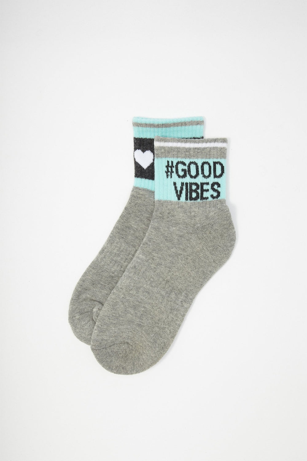 Women Chaussettes à imprimé #Good Vibes (2 paires) Sauge