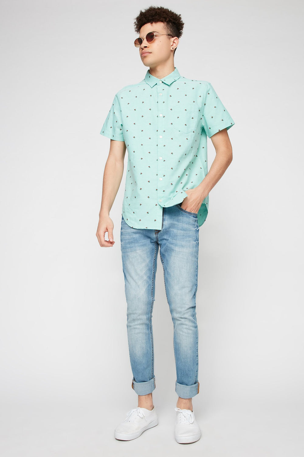 Men Chemise boutonnée imprimée Sauge