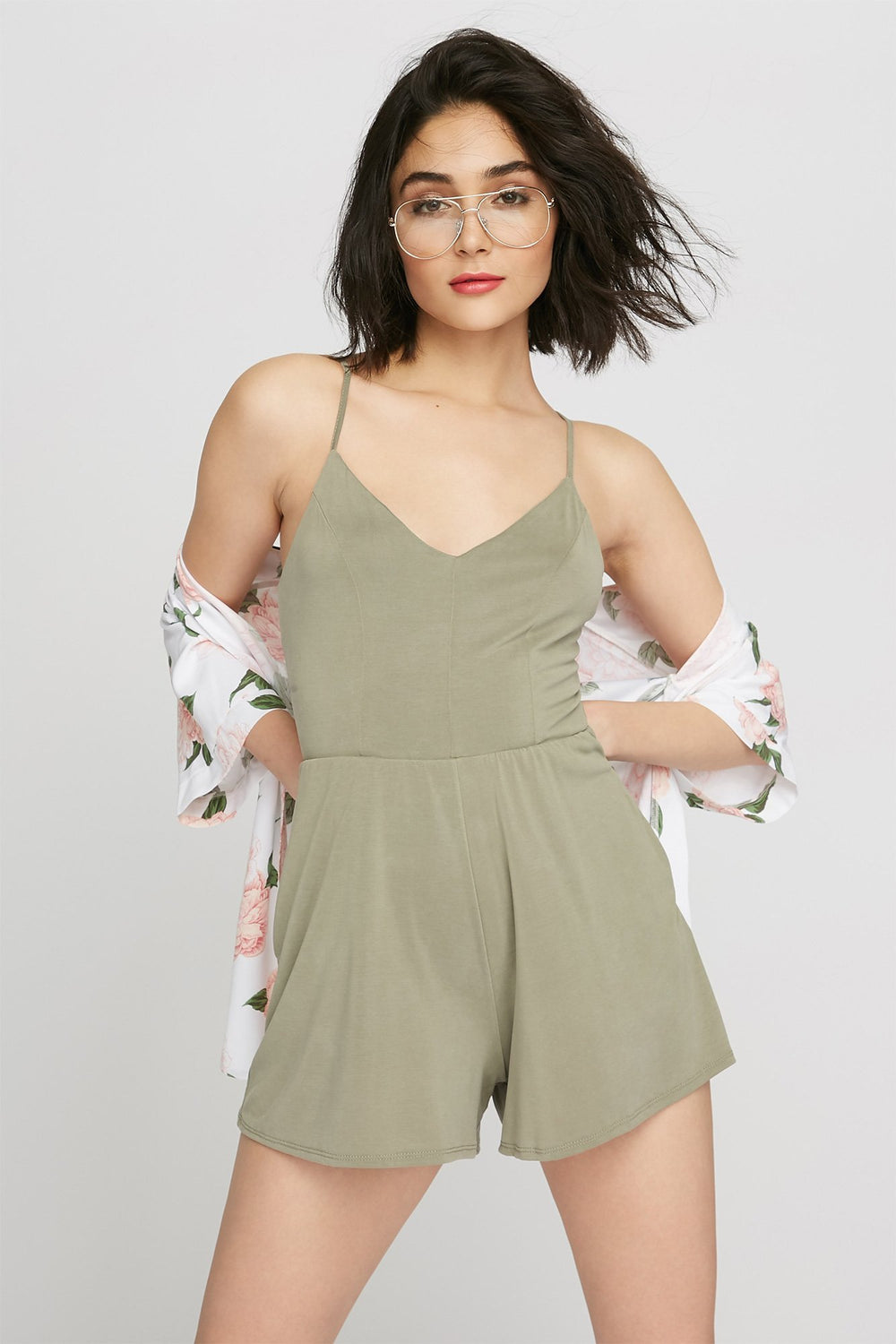 Women Combinaison-camisole à encolure en V et brides au dos Sauge