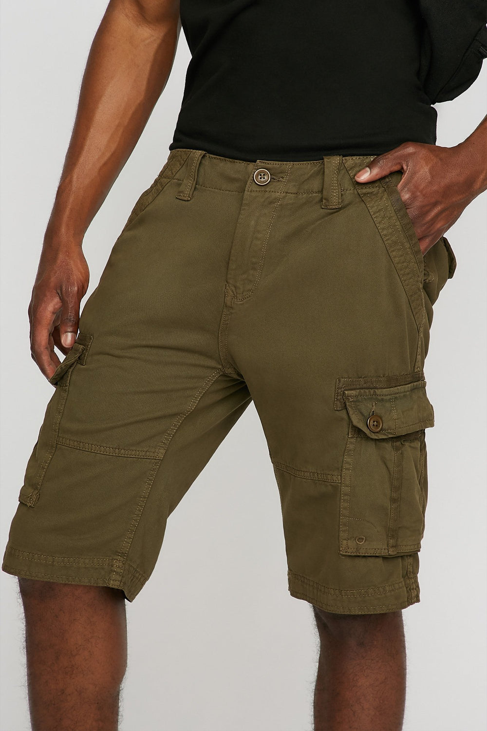 Men Short cargo mince en toile Sauge