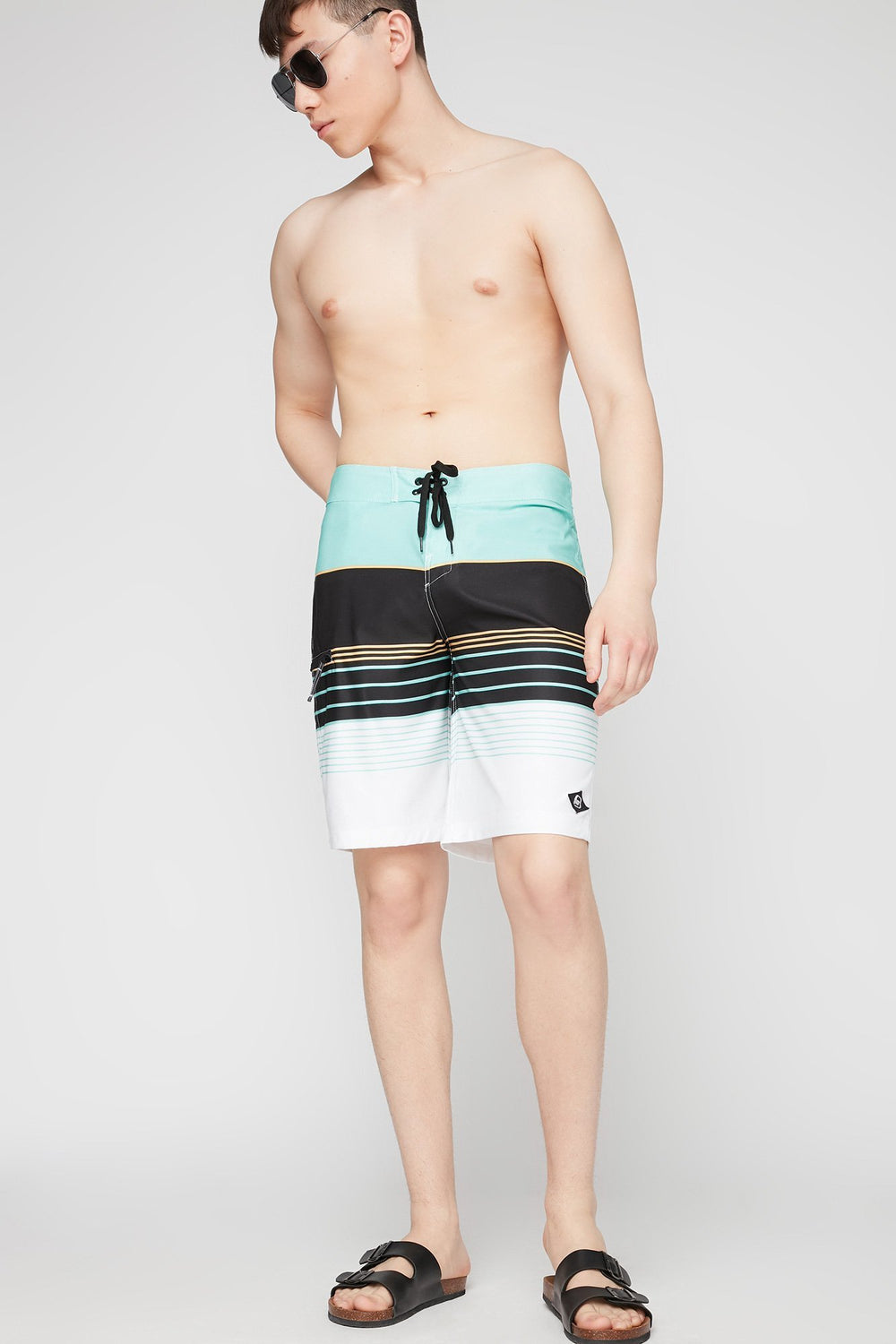 Men Short de surfeur rayé lacé Sauge