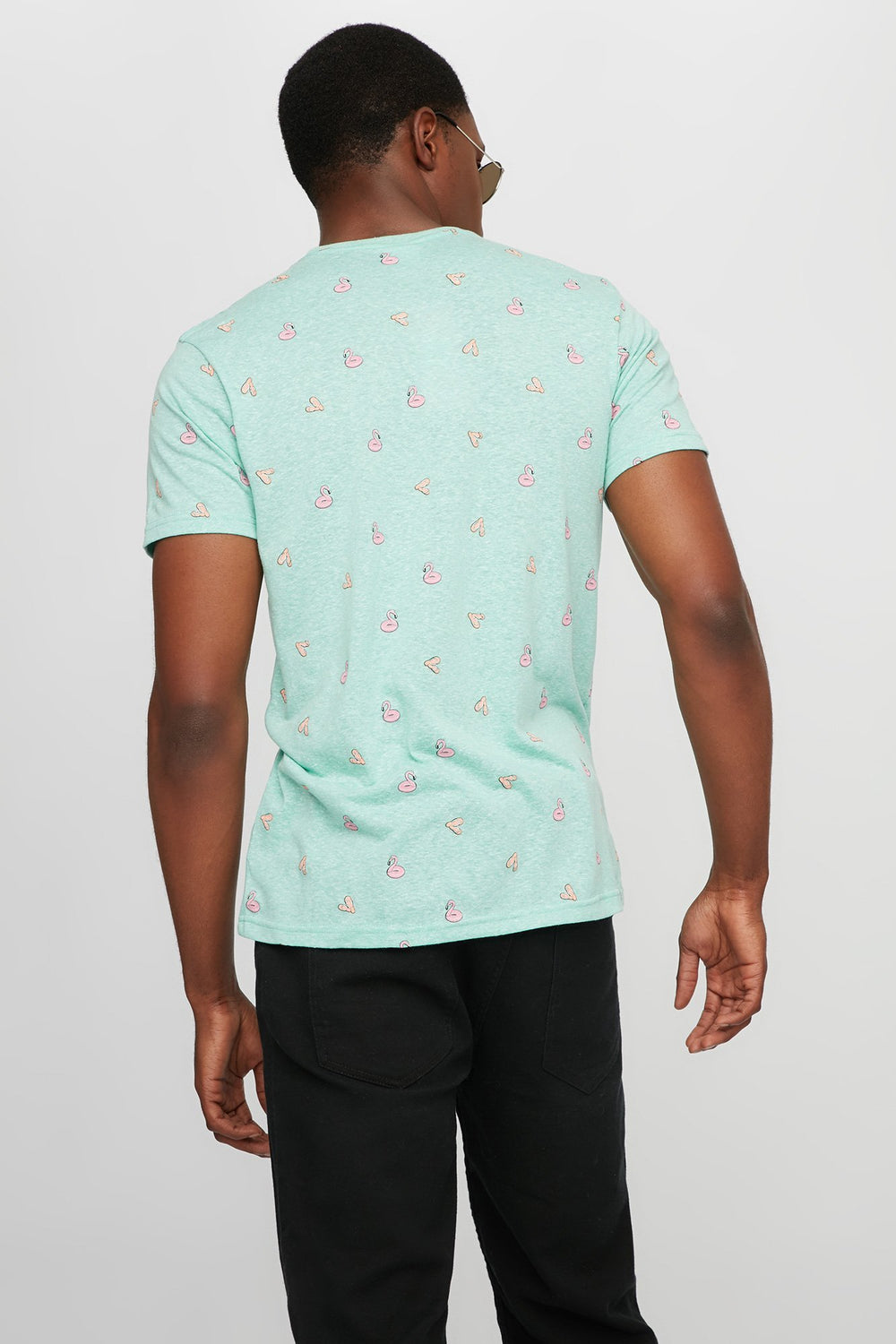 Men T-shirt à encolure dégagée et petits motifs Sauge