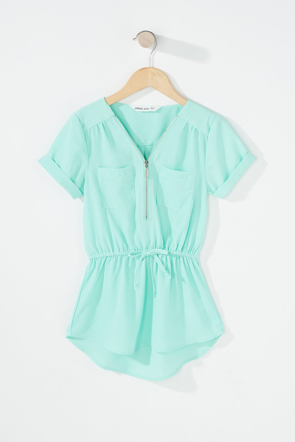Kids Blouse à taille coulissante avec fermeture à glissière pour fille Sauge